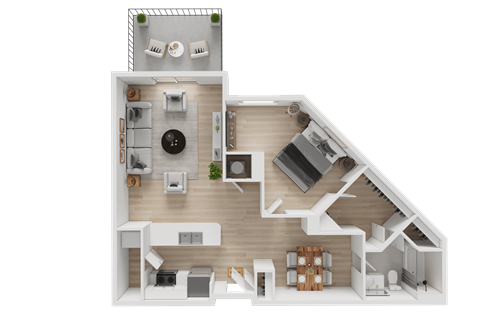 Floor plan for 1 bed, 1 bath, 894 sqft